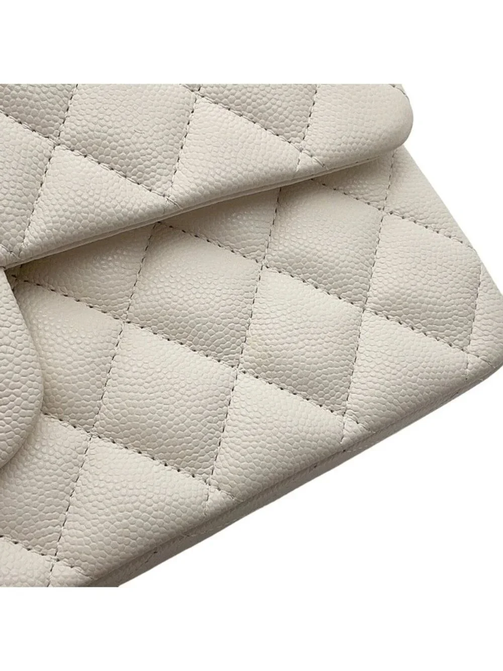 Chanel Chain Shoulder Bag Quilted 25 CC Logo Caviar Leather Double White